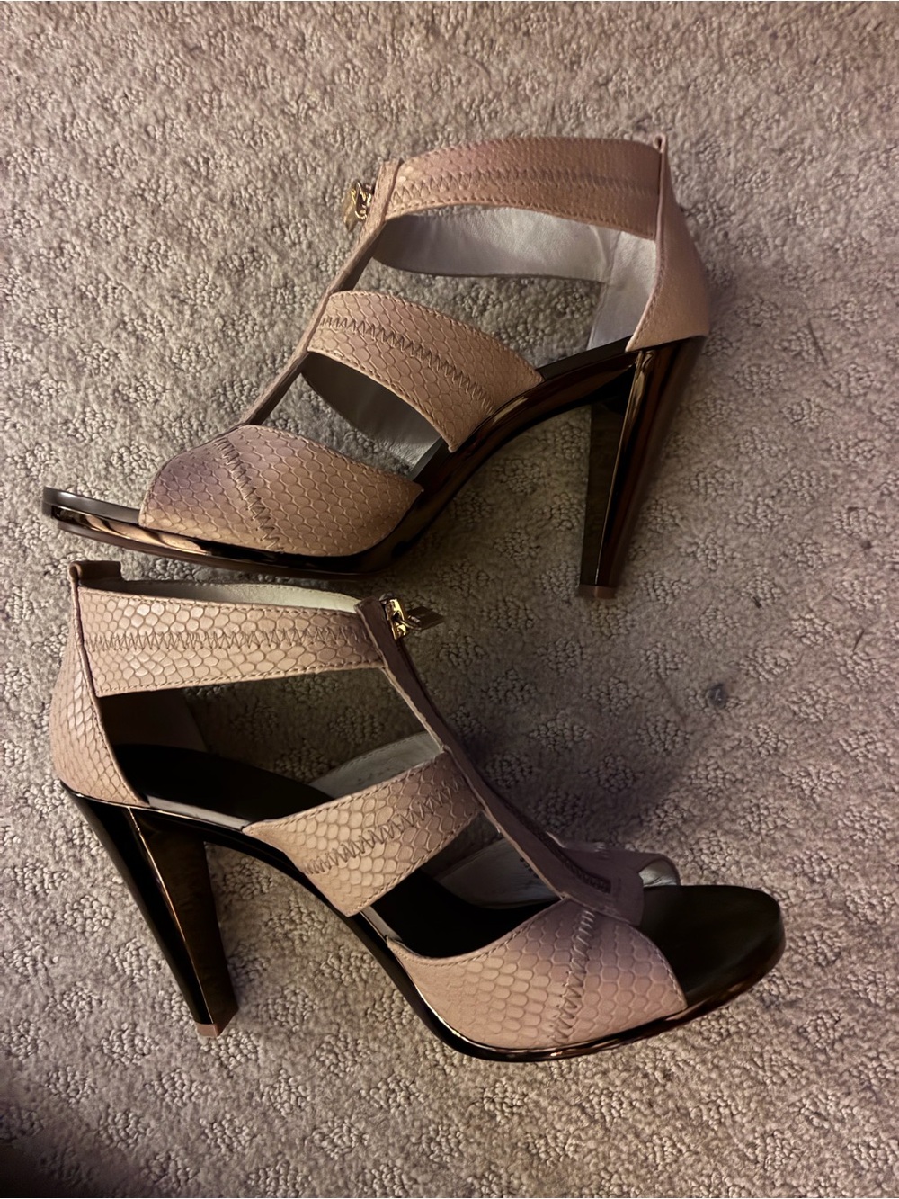 Women's Taupe Textured High Heel Sandals